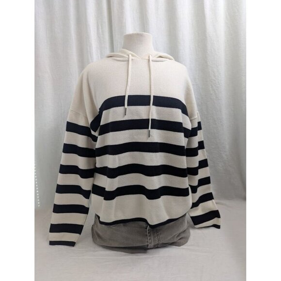 Cynthia Rowley women's XL black white stripe hooded sweater hoodie warm soft SW4 - Picture 1 of 10